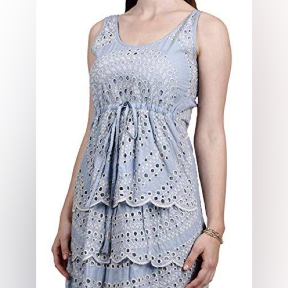 Label Ritu Kumar Sky Blue & Ecru Self Pattern Tiered Dress Size Small